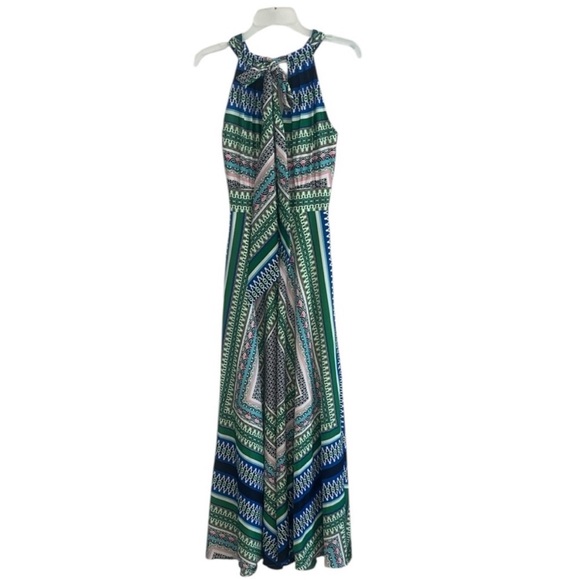 Eliza J Scarf Bow Tie Maxi Dress Fit & Flare in Green Size 4 - Picture 4 of 11